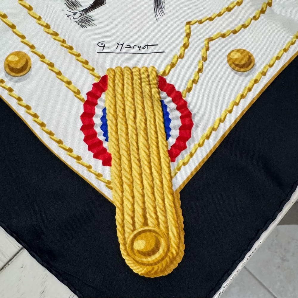 Hermes Scarf with White, Brown, and Gold Accents - Picture 9 of 16